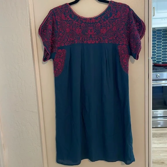 Buddy Love Blue and Magenta Embroidered Boho Hippie Summer Sundress XS - Picture 3 of 9